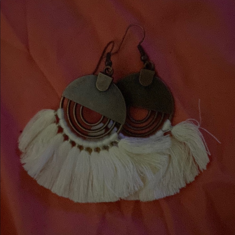 Elegant Cream Tassel Earrings